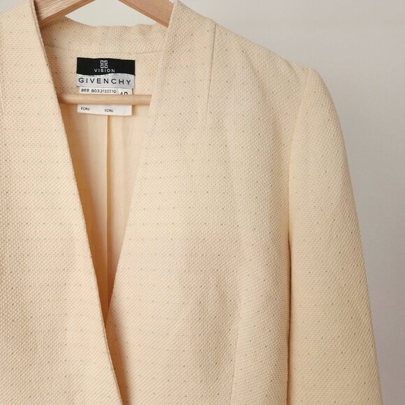 Vintage Givenchy collarless deep V neck blazer neutral cream, tailored jacket - Picture 5 of 16